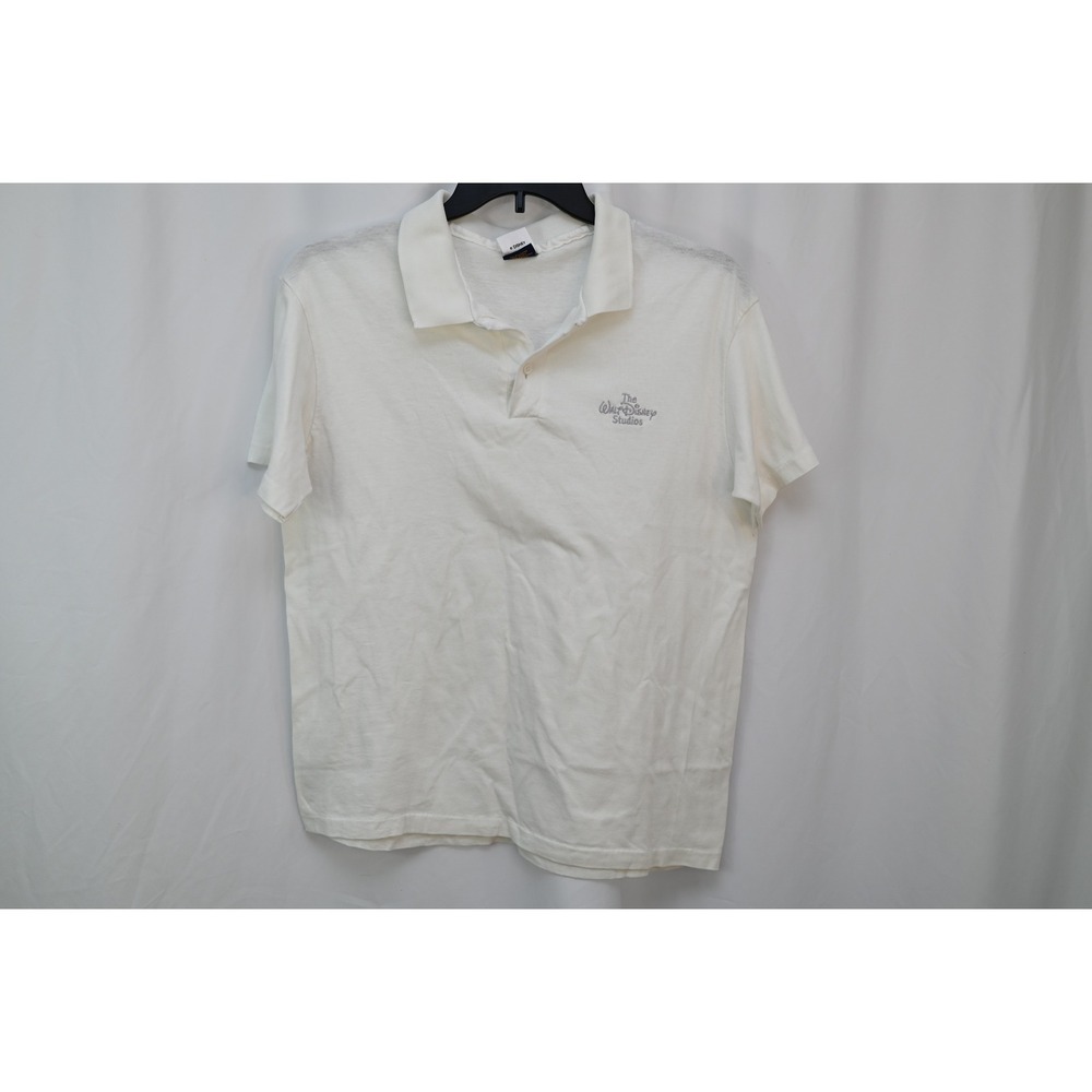 Vintage Disney Wear Anvil White Polo Shirt Walt Disney Studios Men Large USA